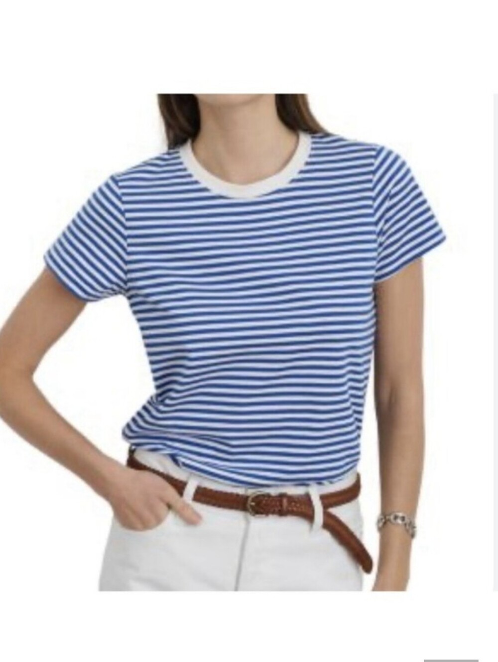 Alex Mill Blue/White Stripe Tee Contrast Neckline Size XL PTP 23in Length 24in.